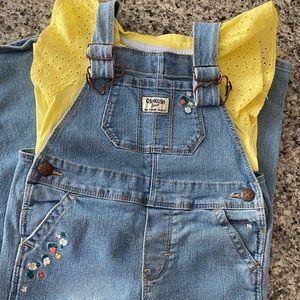 OshKosh embroidered stretch denim overalls and ruffled cotton shirt SZ 4T